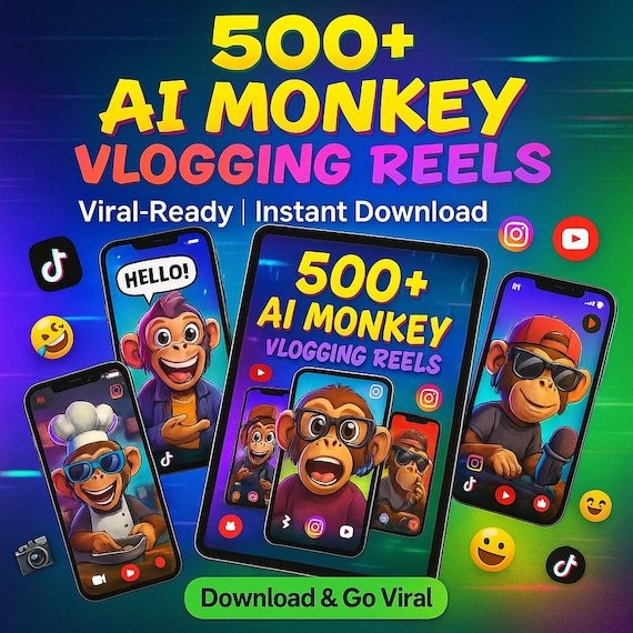🐒 500+ Viral AI Monkey Vlogging Reels Bundle